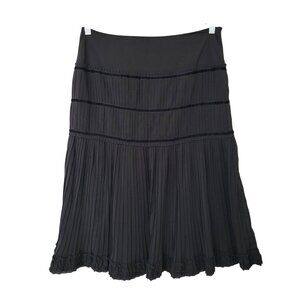 Mosaic New York Paris Pleated Midi Skirt Womens Size M Black Velvet Trim Party